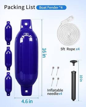 Zbf2501pv04bl46 Oceanbroad 4 Pack Pvc Inflatable Ribbed Boat Bumpers With Pump And Needles For Docking