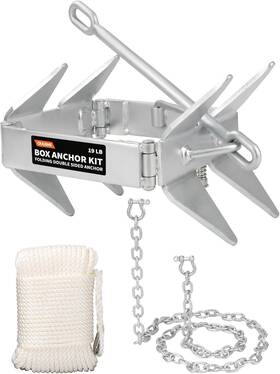 Ouleme Eb-bak19-rp 19lb Folding Box Anchor With 100ft Nylon Rope For Vessels Up To 32 Feet
