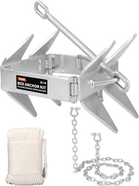 Ouleme Eb-bak25-rp 25lb Folding Box Anchor 100ft Nylon Rope/chain 4 Pontoon/cruiser 40ft
