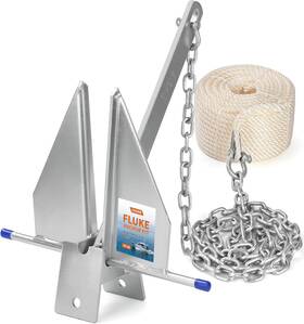 Ouleme Eb-fak10-rp 10lb Fluke Anchor Kit 100ft Nylon Rope Chain Pontoon Dinghy Bass 16-26ft