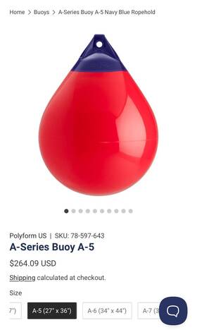78-597-643 Polyform A-series Bouy A5 27 Inch X36 Class Red With Navy Blue Ropehold Quantity 2