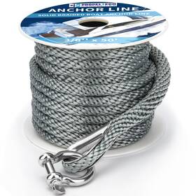 Propeltech 639395294253 Boat Anchor Rope 3/8 Inch 50ft Premium Solid Braid Nylon Mfp With S