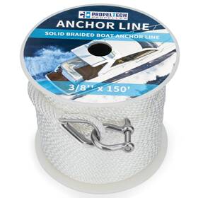 Propeltech 639395295663 Anchor Rope Braided Linewhite 3/8 Inch X 150ft Premium Solid Braid Mfp Boat