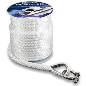 Propeltech 654370951259 Anchor Rope Braided Line White 3/8 Inch X 100ft Premium Solid Braid Mfp B