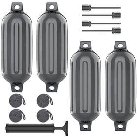 Puroshelt Bumpers-4-grey-8.5 Boat Bumpers Fenders Inflatable Cylindrical Twin Eye Ribbed Comes