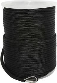 Nbjk-0413-bk Real Plus 3/8 X200foot Double Braid Nylon Anchor Line Black With Stainless Thimble