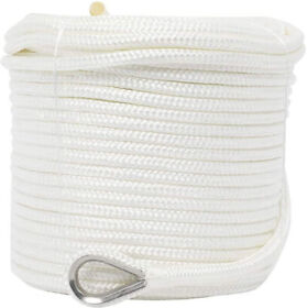 Nbem-0145-wt01 Real Plus 3/8inch X 50foot White Double Braid Nylon Anchor Line With Stainless Thimble