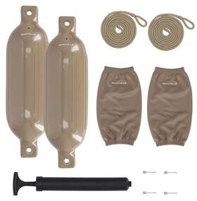 Rockville 613826662187 Fen265-sand Boat Fender Package 2 Bumpers 6.5 Inch X23 Covers Lines