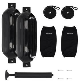 Rockville 613826662415 Fen210-black Boat Fender Package 2 Bumpers 10 Inch X30 Covers Lines