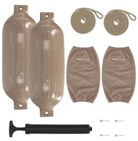 Rockville 810095685712 Fen210-sand Boat Fender Package 2 Bumpers 10 Inch X30 Covers Lines