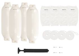 Rockville 810095686054 Fen485-white Boat Fender Package 4 Bumpers 8.5 Inch X27 Covers Lines