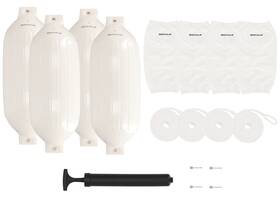 Rockville 810095686115 Fen410-white Boat Fender Package 4 Bumpers 10 Inch X30 Covers Lines