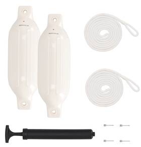 Rockville 810095686733 Fen245-white Boat Fender Package 2 Bumpers 4.5 Inch X16 Lines Pump