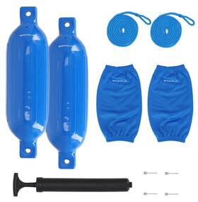 Fen265-blue Rockville Boat Fender Package 2 Bumpers 6.5 Inch X23 Covers Lines