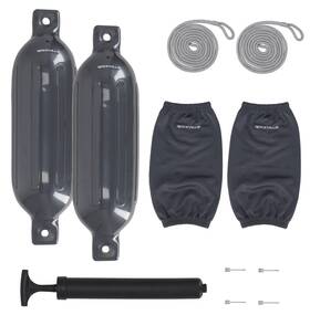 Fen265-grey Rockville Boat Fender Package 2 Bumpers 6.5 Inch X23 Covers Lines