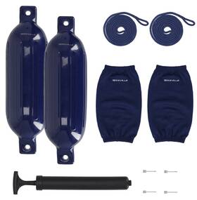 Fen265-navy Rockville Blue Boat Fender Package 2 Bumpers 6.5 Inch X23 /2 Covers/lines