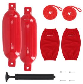 Fen265-red Rockville Boat Fender Package 2 Bumpers 6.5 Inch X23 Covers Lines