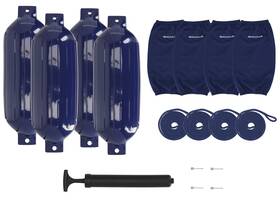 Fen410-navy Rockville Blue Boat 10 Inch Fender Package 4 Bumpers Covers Lines