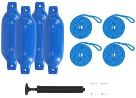Fen445-blue Rockville Boat Fender Package 4 Bumpers 4.5 Inch X16 Lines Pump
