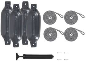 Fen445-grey Rockville Boat Fender Package 4 Bumpers 4.5 Inch X16 Lines Pump