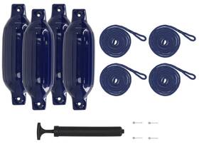 Fen445-navy Rockville Blue Boat Fender Package 4 Bumpers 4.5 Inch X16 Lines Pump