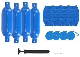 Fen465-blue Rockville Boat Fender Package 4 Bumpers 6.5 Inch X23 Covers Lines