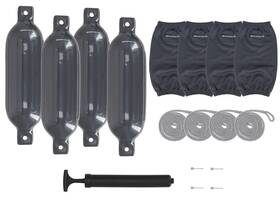 Fen465-grey Rockville Boat Fender Package 4 Bumpers 6.5 Inch X23 Covers Lines