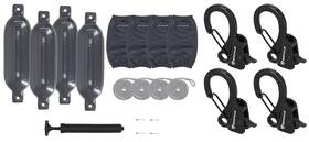Fen465-grey Rockville Rqa-4 4 Boat Fender Bumpers 6.5 Inch X23 Covers Lines Clips
