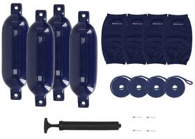 Fen465-navy Rockville Blue 4-pack 6.5 Inch Boat Fender Package 4 Covers 10ft Lines