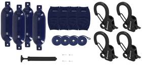 Fen465-navy Rockville Blue Rqa-4 4 Boat Fender Bumpers 6.5 Inch X23 Covers Lines Clips