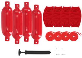 Fen465-red Rockville Boat Fender Package 4 Bumpers 6.5 Inch X23 Covers Lines
