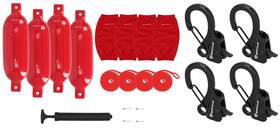 Rockville Fen465-red Rqa-4 Fen465-red 4 Boat Fender Bumpers 6.5 Inch X23 Covers Lines Clips