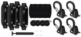 Rockville Fen485-black Rqa-4 Fen485-black 4 Boat Fender Bumpers 8.5 Inch X27 Covers Lines Clips