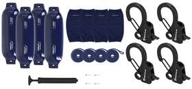 Rockville Fen485-navy Blue Rqa-4 Blue 4 Boat Fender Bumpers 8.5 Inch X27 Covers Lines Clips