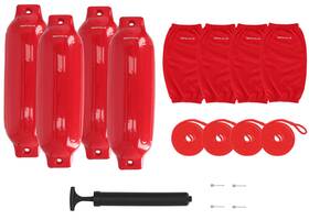 Fen485-red Rockville Boat Fender Package 4 Bumpers 8.5 Inch X27 Covers Lines