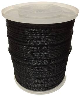 Hb61000b Rushazzled 3/16 Inch X 1000ft Hollow Braid Polypropylene Polypro Rope Size #6 Black Spool Poly