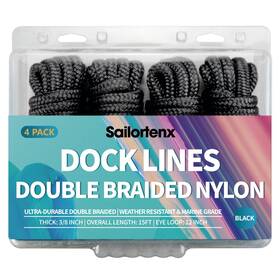 Sailortenx 744581864162 Dock Lines 4 Pack 3/8 Inch X 15 Ft - Boat Rope For Docking Double Braided Nylon D