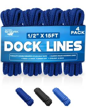 4dock-lines-pt Sandshark Premium 1/2 Inch X 15ft Boat Dock Lines Doublebraided Nylon Pack Of 4 Hip