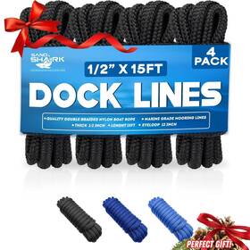 4dock-lines-royalblue Sandshark Premium 15ft 1/2in Dock Lines 4 Pack Quality Double-braided Nylon