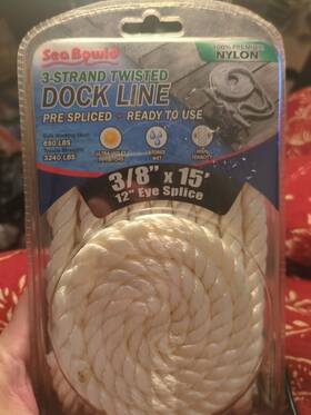 Seabowld 081497375406 3 Strand Twisted Dock Line Pre Spliced 3/8x15 Nylon Mooring Rope Nip