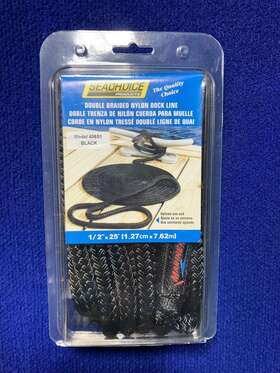 40651 Seachoice Dock Line Double Braided Nylon Rope 1/2 Inch X 25ft Black Spliced End