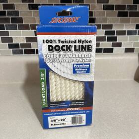 00123458 Seasense 3/8 Inch X20ft 100% Twisted Nylon Marine / Boat Dock Line - White Superior