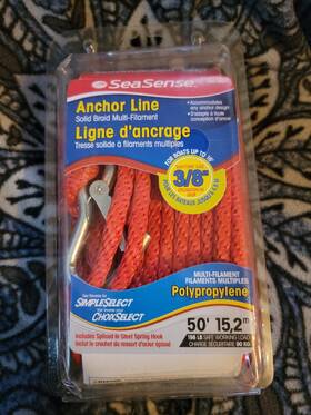 50013057 Seasense Anchor Line 3/8 In X 50 Ft Solid Braid Polypropylene Rope With Hook Nip