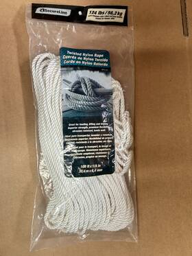 Npp4100 Secure Line 1/4ft X 100ft Twisted Nylon Marine Boat Anchor Dock Rope White Mooring Craft