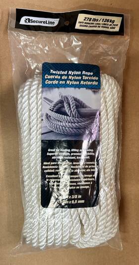 Npp850 Secure Line 3/8 Inch X 50ft Twisted Nylon Marine Boat Anchor Dock Rope White Mooring Craft