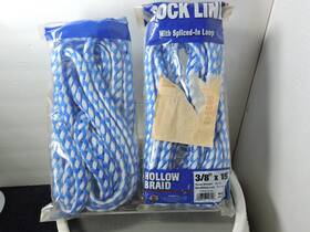 G002 Stearns Dock Line Hollow Braid 3/8 In X 15 Ft Two Packages Blue And White