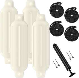 Bf001-wh Turmaster Boat Fenders 4 Pack 4.5ftft X16ftft Ribbed Twin Eyes Bumpers