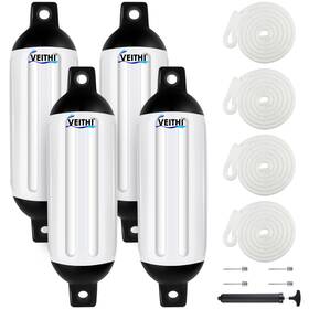 Veithi 709226426990 Boat Fenders 4 Pack 4.516 Inch Ribbed Twin Eyes Vinyl Bumpers Docking Protectiv