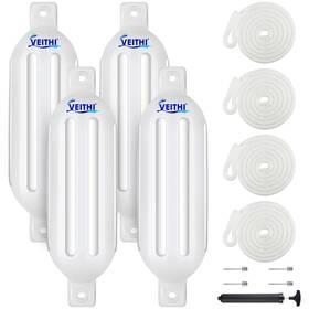 Veithi 709226544076 Boat Fenders 4 Pack Ribbed Twin Eye Vinyl Bumpers Docking Inflatable Ropes Pump