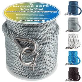 Veithi 727238798201 Premium Anchor Rope 50 Ft X 3/8 Inch Solid Braid Mfp Line Boat With